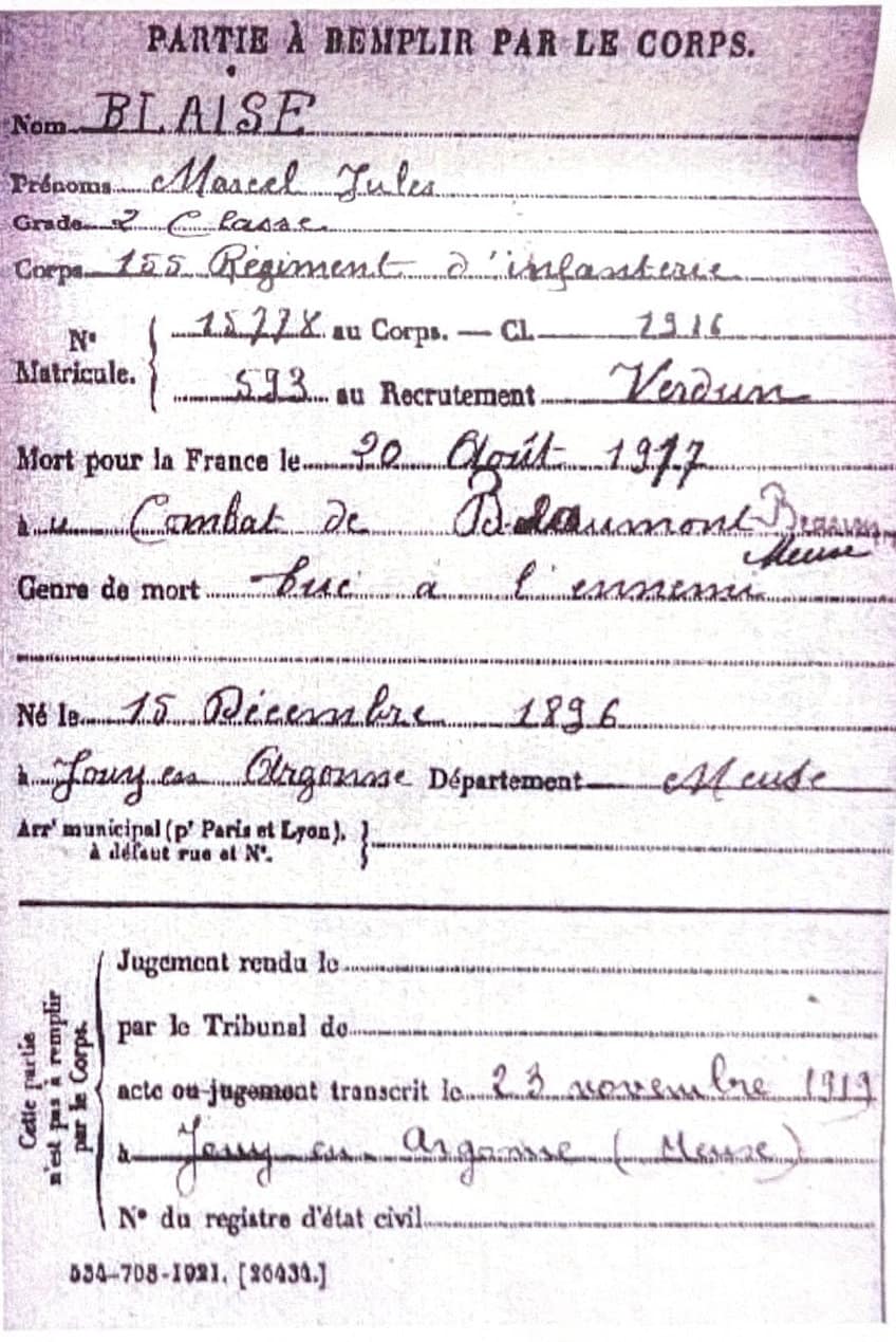 Fiche « Mort pour la France »